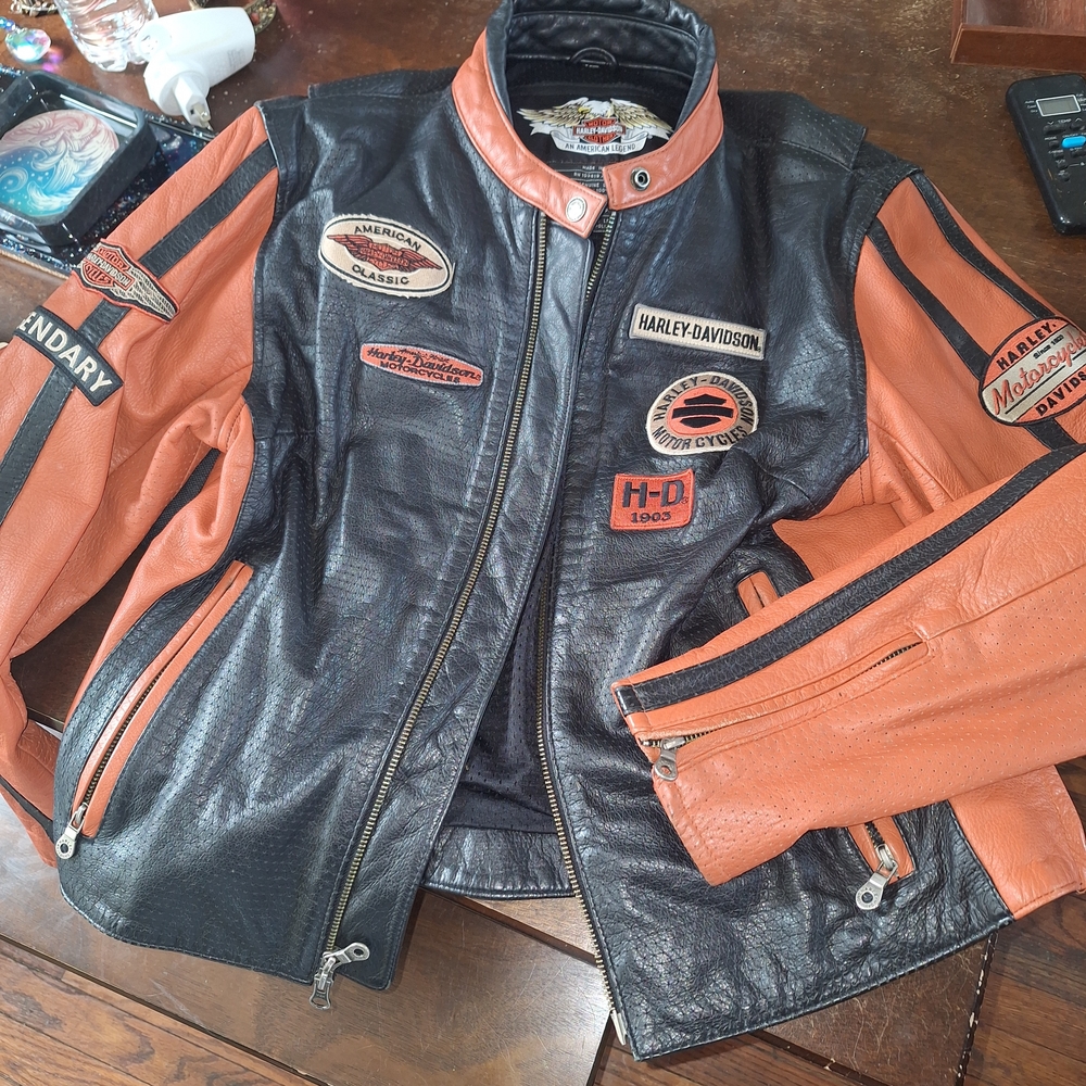 Harley-Davidson Black & Orange Leather Moto Jacket